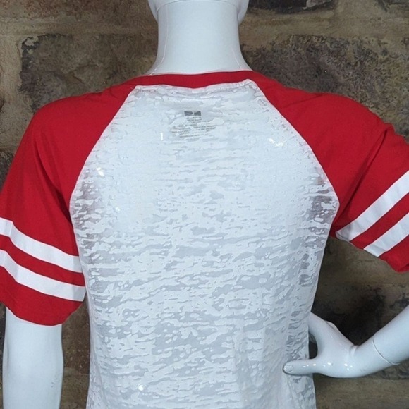 Pel‎ Industries Top Raglan Sleeve Burn Out Munster Mustangs Woman's Size Large - Picture 6 of 11